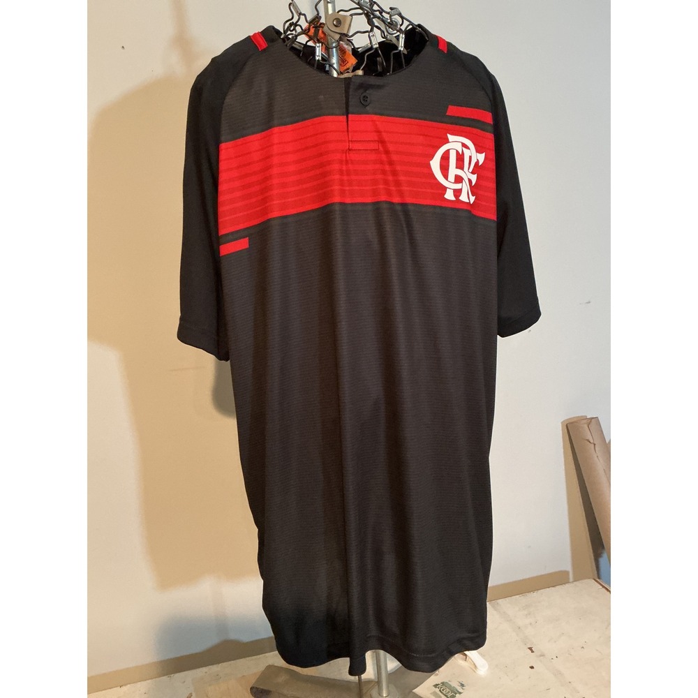 Braziline CR Flamengo Soccer Jersey Black Red Henley Shirt Mens Large NWT